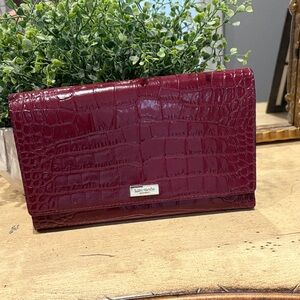 Kate Spade Deep Red Croc-Embossed Wristlet